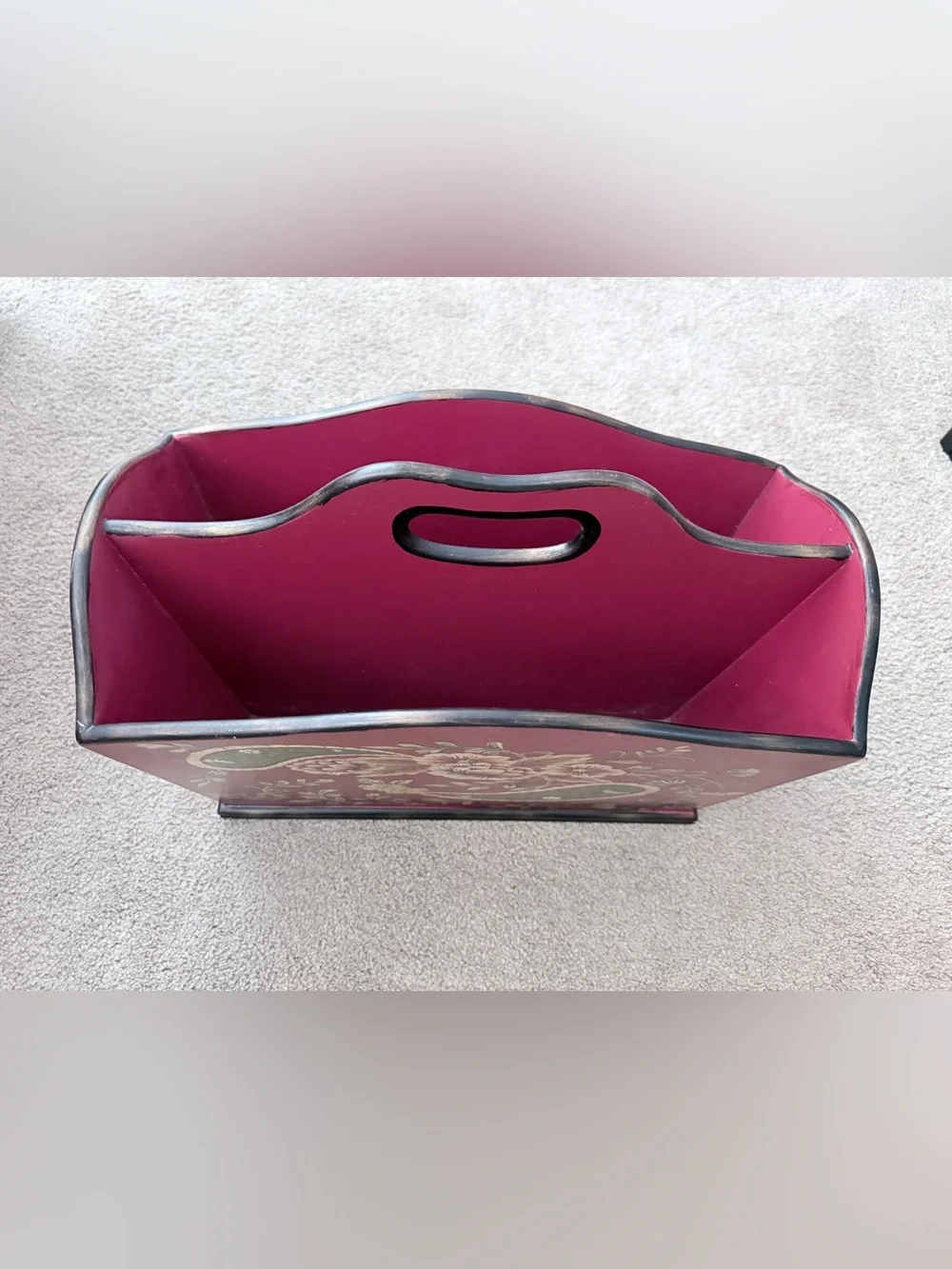 Vintage Style Red Floral Paisley Wooden Magazine Rack Organizer